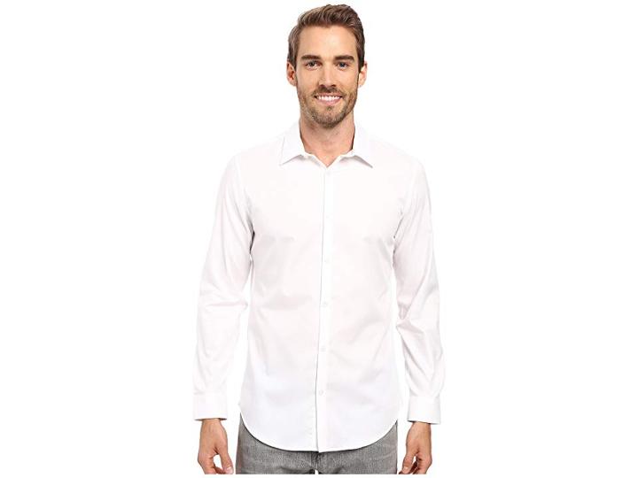 Calvin Klein Slim Fit Long Sleeve Infinite Cool Chambray Twill Shirt (white) Men's Clothing