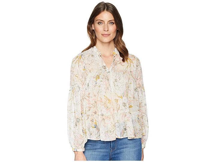 Lucky Brand Floral Printed Peasant Top (natural Multi) Women's Long Sleeve Pullover