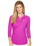 Nike Court Dry 3/4 Sleeve Half-zip Tennis Top (vivid Purple/white) Women's Clothing
