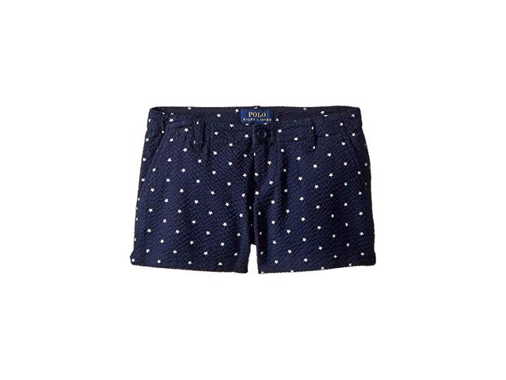 Polo Ralph Lauren Kids Cotton Seersucker Shorts (little Kids) (summer Navy) Girl's Shorts