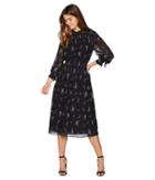 Juicy Couture Falling Bouquets Smocked Midi Dress (pitch Black Falling Bouquets) Women's Dress