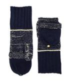 Michael Michael Kors Marl Metallic Striped Convertible Mittens (navy/gold) Extreme Cold Weather Gloves