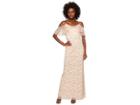 Adrianna Papell Cold Shoulder Metallic Lace Gown (rose Gold) Women's Dress