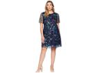 Tahari By Asl Plus Size Short Sleeve Printed Mesh Embroidery Shift (navy/teal/prune) Women's Dress