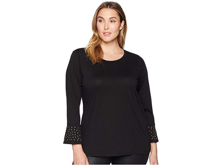 Michael Michael Kors Plus Size Flare Cuff Long Sleeve Stud Top (black) Women's Clothing