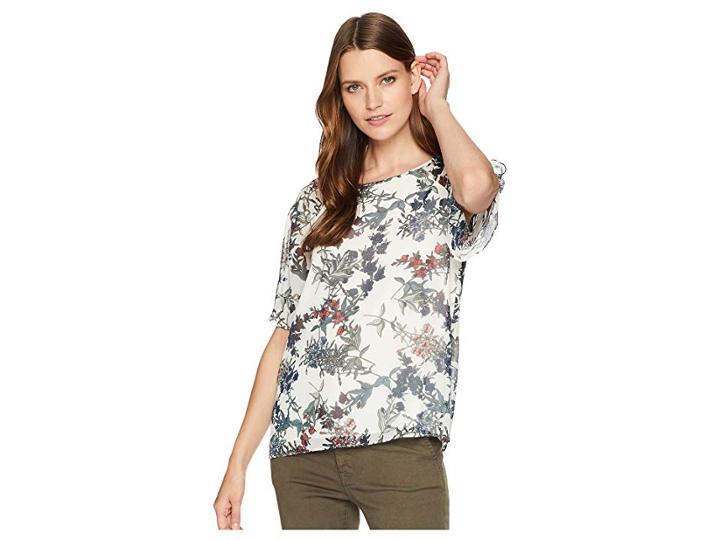 Vince Camuto Ruffled Short Sleeve Garden Heirloom Floral Blouse (antique White) Women's Blouse