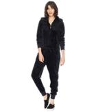 Juicy Couture Track Luxe Velour Jumpsuit W/ Charm Pull (pitch Black) Women's Jumpsuit & Rompers One Piece