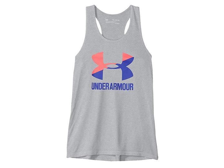 Under Armour Kids Ua Big Logo Slash Tank Top (big Kids) (steel Light Heather/penta Pink) Girl's Sleeveless