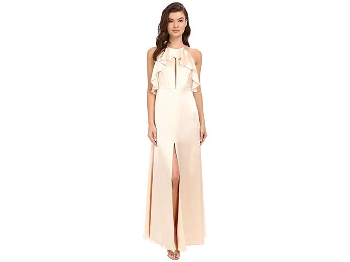 Jill Jill Stuart Satin Back Crepe Halter Ruffled Neck Gown (buttercream) Women's Dress