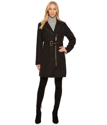 Vince Camuto Belted Asymmetrical Zip Trench N8711 (black) Women's Coat