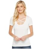 Splendid Short Sleeve Crisscross Tee (white) Women's T Shirt