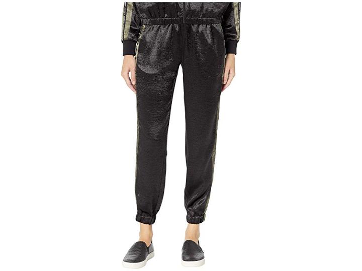 Juicy Couture Satin Track Pants With Logo Side Stripe (pitch Black) Women's Casual Pants