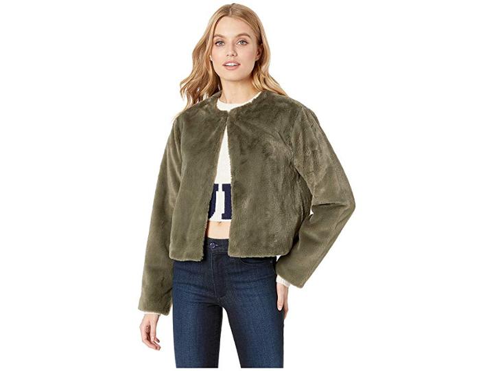 Juicy Couture Faux Fur Jacket (dusty Olive) Women's Clothing