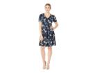 London Times Puff Sleeve Fit Flare Dress (navy/blue) Women's Dress