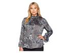 Vince Camuto Specialty Size Plus Size Flare Tie Long Sleeve Woodland Floral Smock Neck Blouse (deep Shale) Women's Blouse