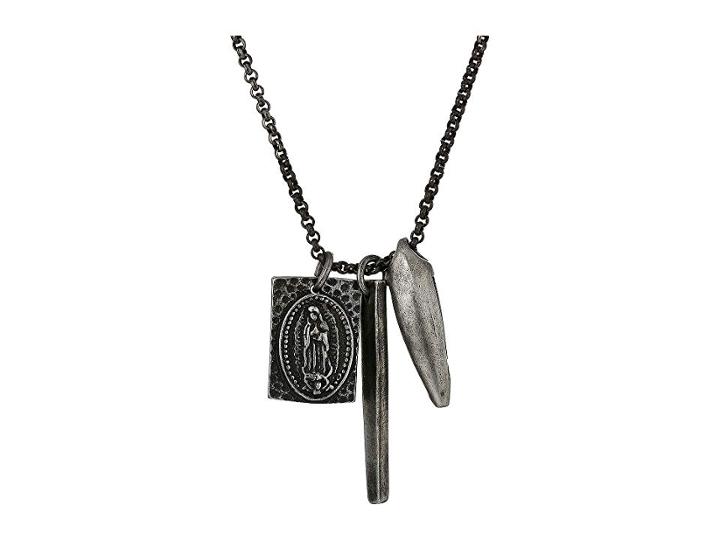Steve Madden Stainless Steel 24 Religious Bar Charm Rolo Chain Necklace (silver) Necklace