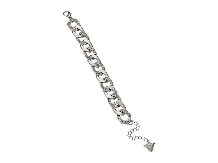 Guess Chain Link Bracelet With Pave Accents 7.5 With 2 Extender (silver) Bracelet