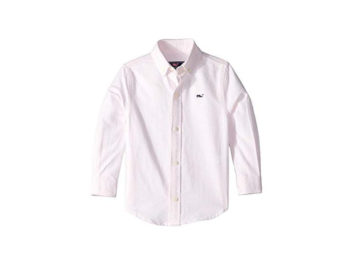 Vineyard Vines Kids Fine Line Oxford Whale Shirt (toddler/little Kids/big Kids) (flamingo) Boy's Clothing
