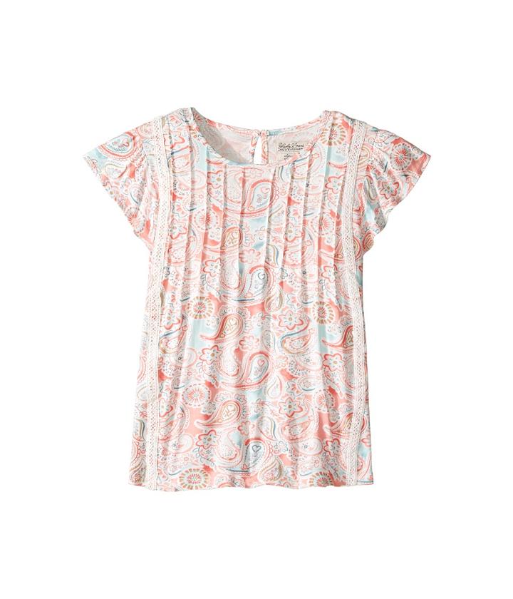 Lucky Brand Kids Flutter Sleeve Paisley Printed Top (big Kids) (sand) Girl's Clothing