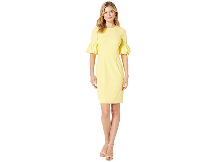Marina 3/4 Bubble Sleeve Dress (yellow) Women's Dress