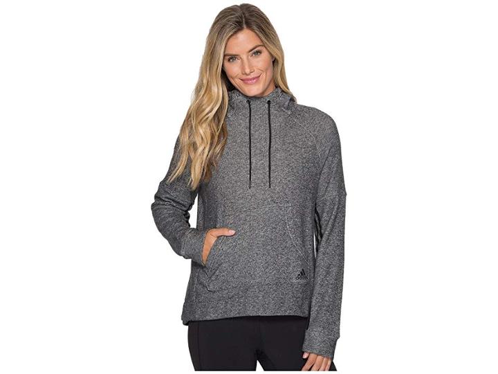Adidas Sport2street Pullover Hoodie (black Melange) Women's Sweatshirt