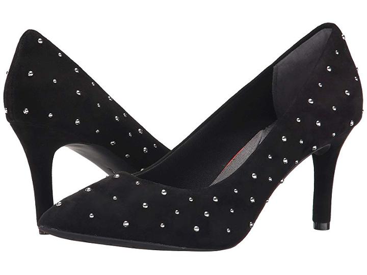 Rockport Total Motion 75mm Pointy Toe Pump (black Kid Suede Studs) High Heels