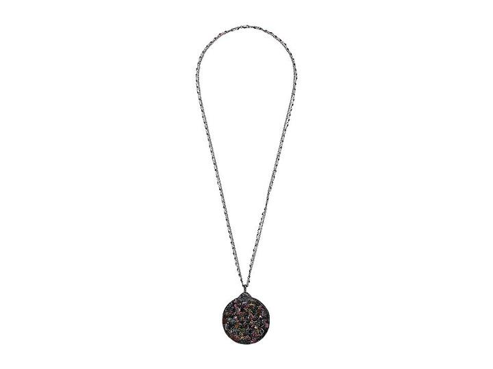 Dee Berkley Statement Amethyst Pendant Double Chain Necklace (purple) Necklace