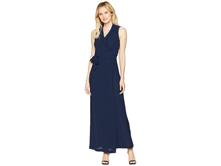 Adrianna Papell Gauzy Crepe Tuxedo Maxi Dress (blue Moon) Women's Dress