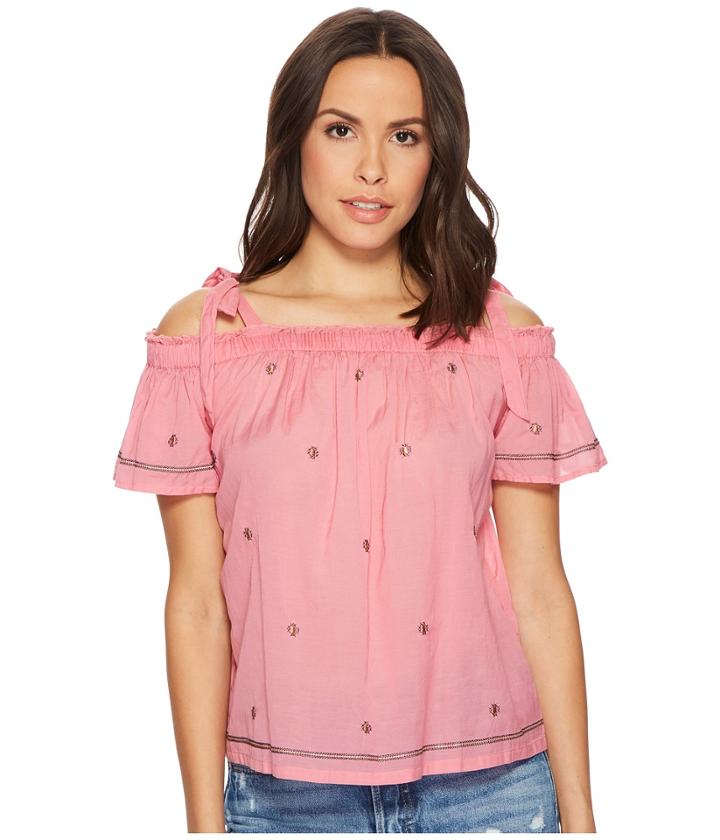 Lucky Brand Embroidered Top (flamingo Pink) Women's Clothing