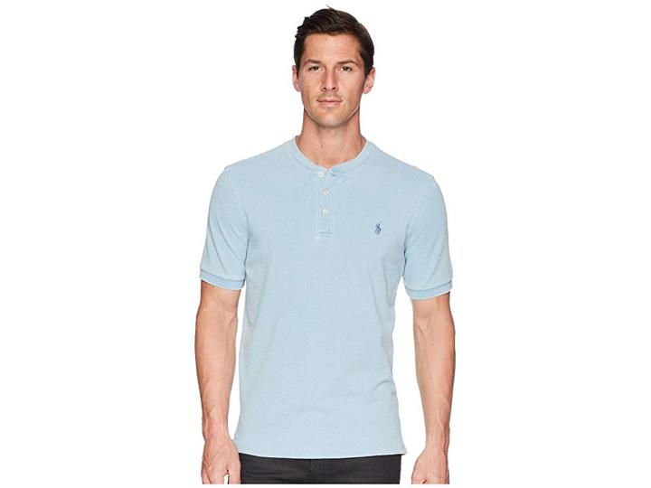 Polo Ralph Lauren Featherweight Mesh Short Sleeve Knit Henley (light Indigo) Men's Clothing