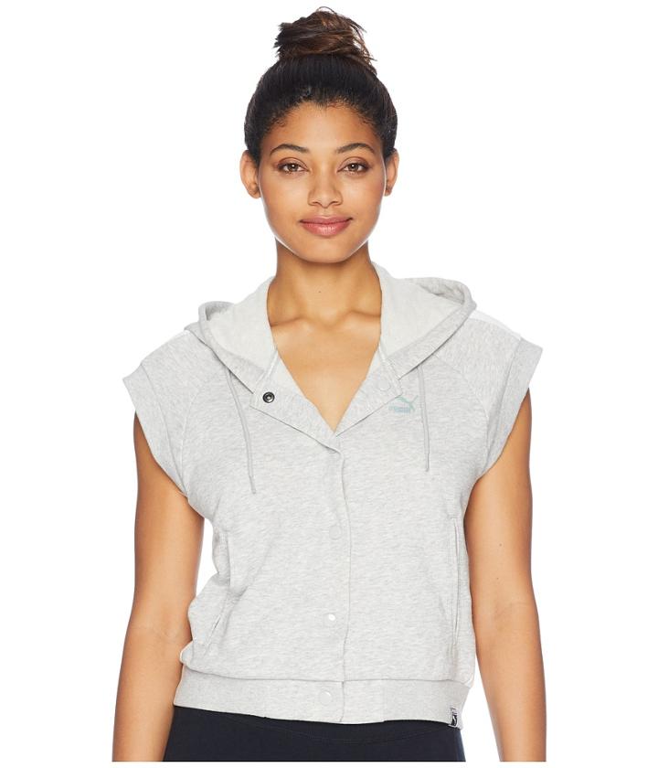 Puma Classics Sl Logo T7 Hoodie (light Gray Heather) Women's Sweatshirt