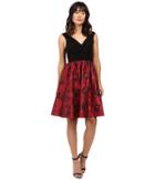 Adrianna Papell Portrait Bodice Fit And Flare (red/black) Women's Dress