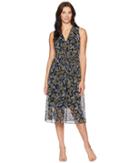 Anne Klein V-neck Midi Dress (black/cezanne Blue Combo) Women's Dress