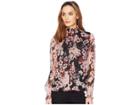 Vince Camuto Long Sleeve Blooms Smocked Neck/cuff Fold-over Blouse (rich Black) Women's Blouse