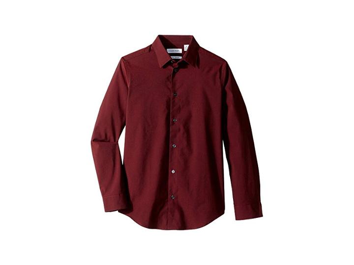Calvin Klein Kids Iridescent Twill Long Sleeve Shirt (big Kids) (burgundy) Boy's Clothing