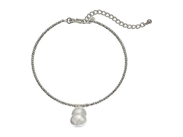 Kenneth Jay Lane 12 Bead Choker With Baroque Pearl Pendant And 4 Extender Chain Necklace (polished Silver) Necklace