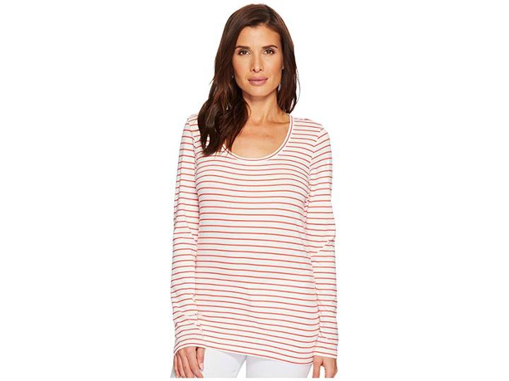 Pendleton Long Sleeve Pima Stripe Tee (marshmallow/hibiscus Stripe) Women's T Shirt