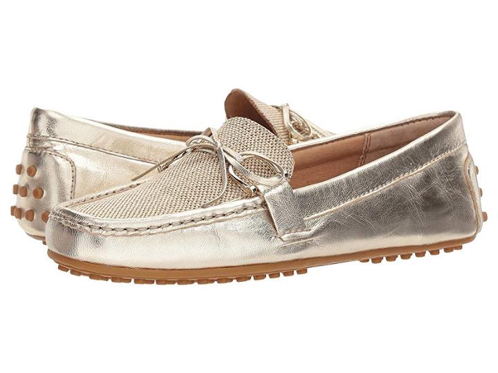 Lauren Ralph Lauren Briley Moccasin Loafer (platino/platino Metallic Leather/coated Metallic Straw) Women's Shoes