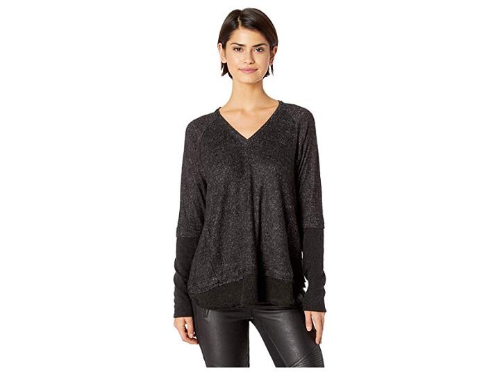 Miss Me Drop Shoulder Long Sleeve Top (charcoal Black) Women's Clothing