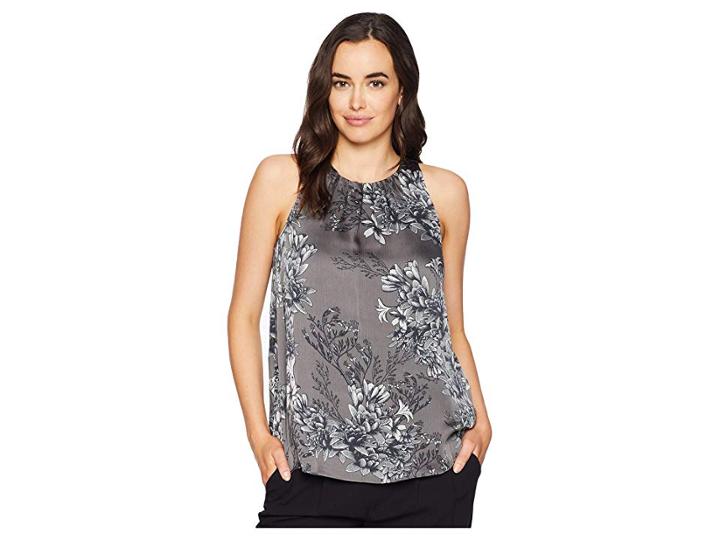 Vince Camuto Sleeveless Etched Woodland Floral Blouse (deep Shale) Women's Blouse