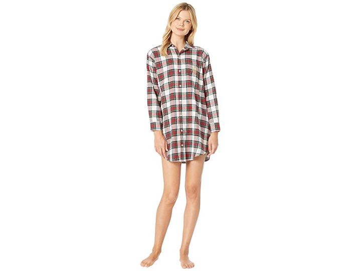 Lauren Ralph Lauren Brushed Twill His Shirt Sleepshirt (ivory Plaid) Women's Pajama