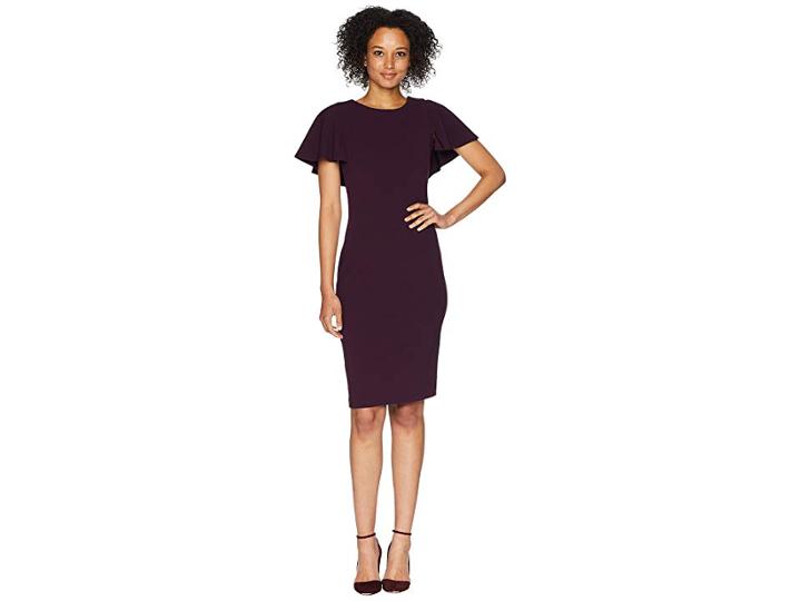 Calvin Klein Flutter Sleeve Sheath Dress Cd8c133d (aubergine) Women's Dress