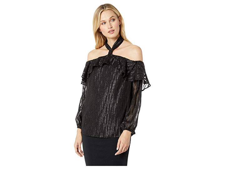 Eci Metallic Clip Jacquard Top (black) Women's Clothing