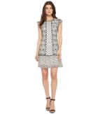 Adrianna Papell Twin Lace Flutter Sleeve Shift (ivory/black) Women's Dress