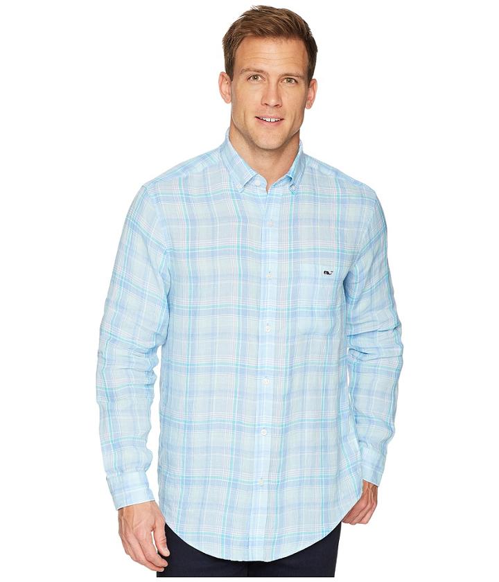 Vineyard Vines Moore's Island Plaid Classic Tucker (baja Blue) Men's Clothing