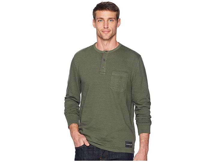 Calvin Klein Jeans Long Sleeve Baseball Neck Henley (vertigo) Men's Clothing