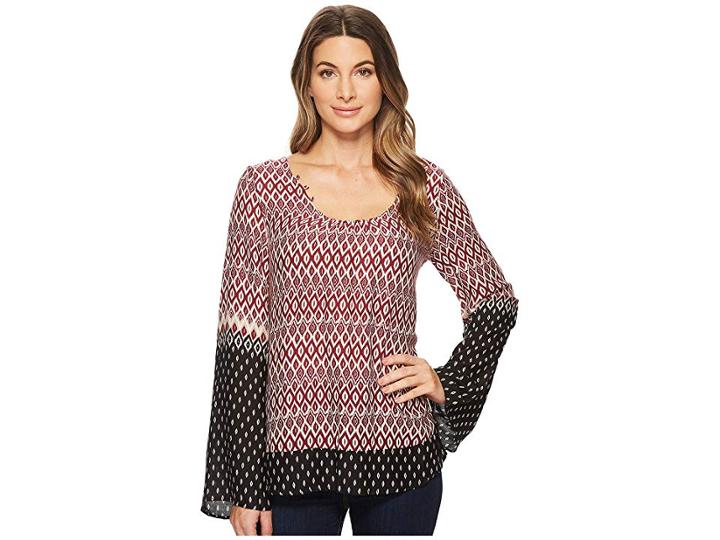 Stetson 1588 Border Print Rayon Blouse (wine) Women's Clothing