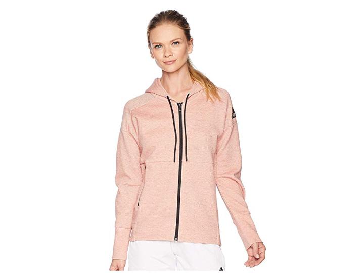 Adidas Sport Id Stadium Hoodie (stadium Heather/haze Coral) Women's Sweatshirt