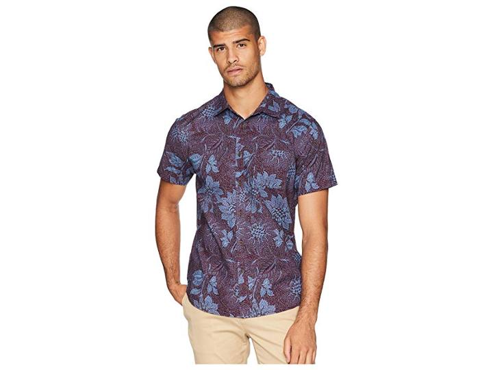 Vissla Etched Short Sleeve Printed Woven Top (burgundy) Men's Clothing