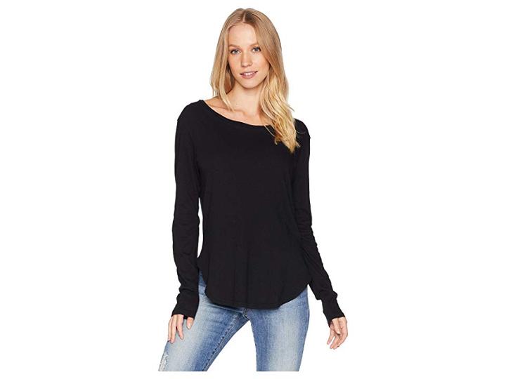 Lna Essential Cotton Long Sleeve Crew Neck (black) Women's Clothing